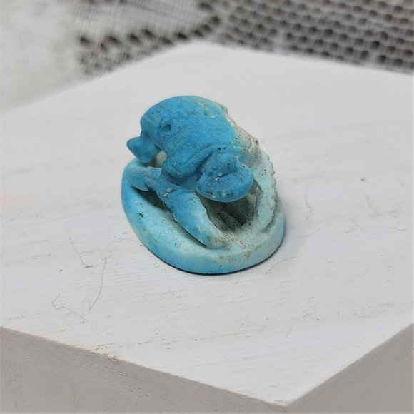 Vintage Clay Scarab Bead from Egypt Hieroglyphics Blue - Picture 7 of 9